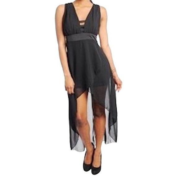 Charlotte Russe Y2K Whimsygoth Witchcore Black Asymmetrical Hem Sleeveless Dress - Picture 1 of 15